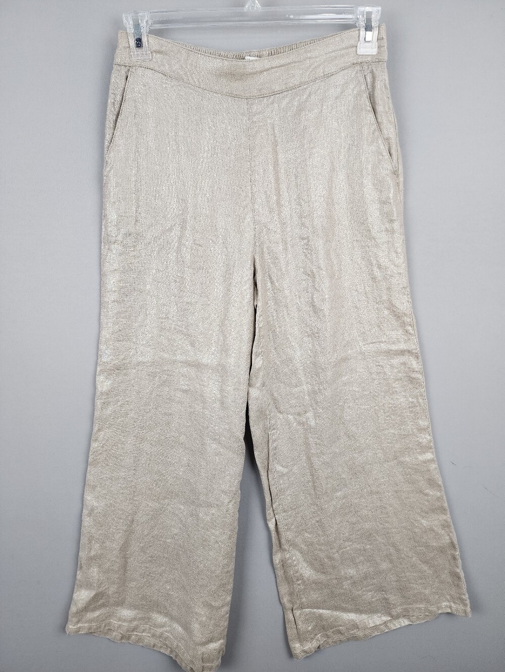 Rachel Zoe 100% Linen Gold Metallic Pants Wide-Leg Pants Sz Medium